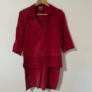 Vintage Rabbit Designs Sleeveless Shift Dress with Blazer Set Red Rayon-Small